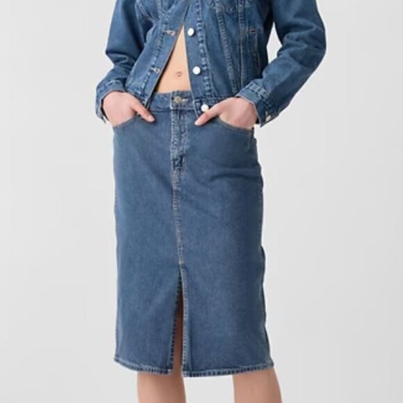 NWT GAP Denim Midi Pencil Skirt- Color Medium Indigo - Picture 1 of 8